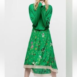 Zadig & Voltaire Green Floral High-Low Skirt